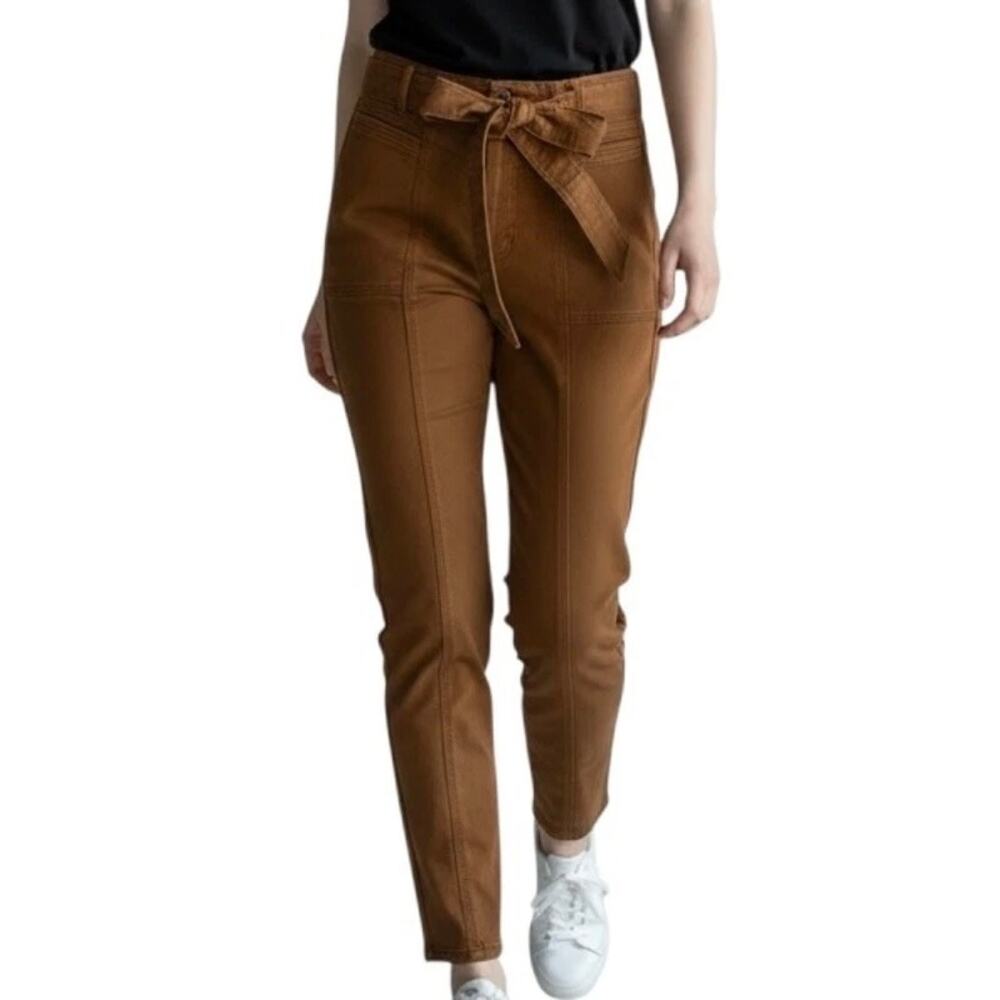 Kenzie Jeans Womens Utility Pants 4/27 High Waist Straight Leg Rust Brown Belted